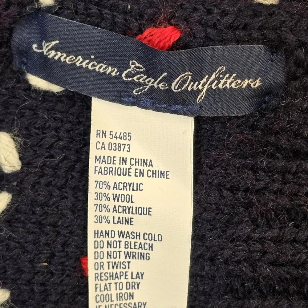 American Eagle Blanket Sweater Scarf Classic Heavy Knit Navy Blue Red White 72x9